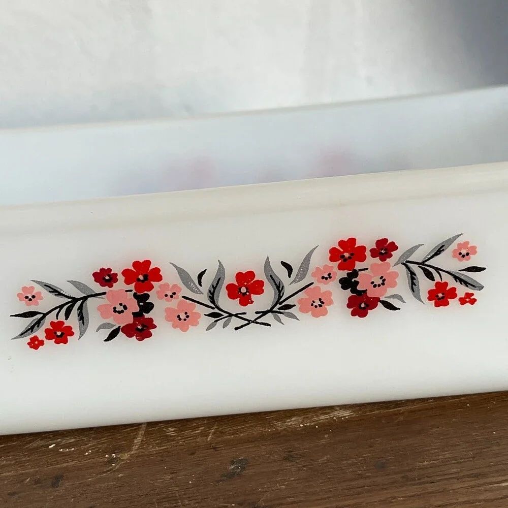 VTG Fire King Primrose Milk Glass Bread Loaf Pan 409 Baking Dish 1 Qt Floral USA
